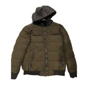 Kenneth Cole Quilted Hooded Bomber Olive Double Zip Mens Med